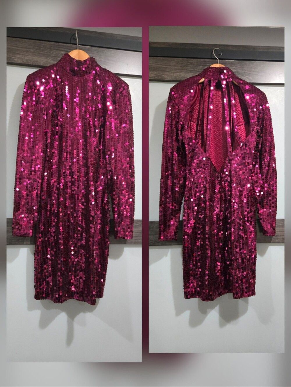 Niteline Vintage 90s Sequin High Neck Cutout Back Knee Length Dress 4